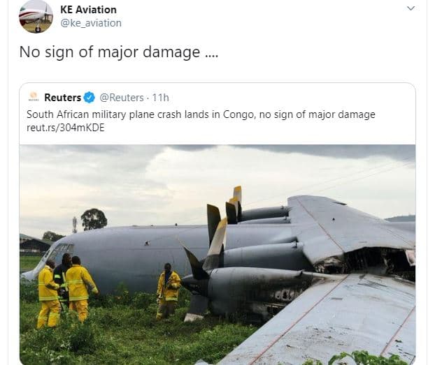 Ke aviation ke_aviation no sign of major damage reuters reuters . 11h south afri