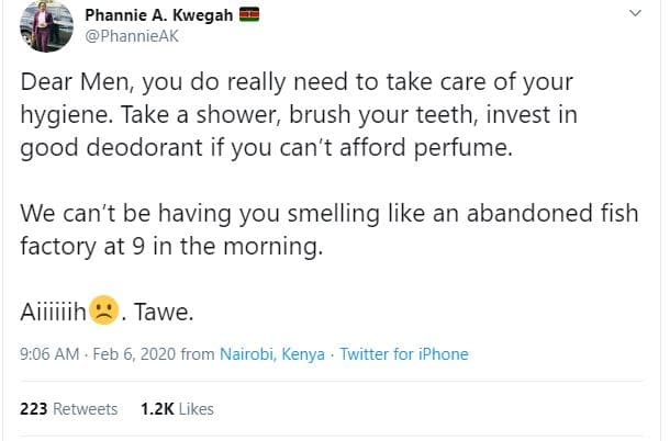 Phannie a kwegah phannieak dear men you do really need to take care of your hygi