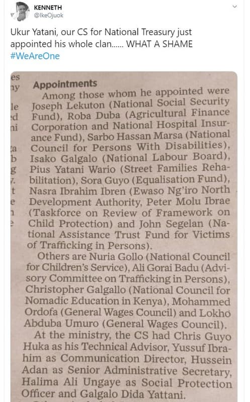 Kenneth ikeojuok ukur yatani our cs for national treasury just appointed his who