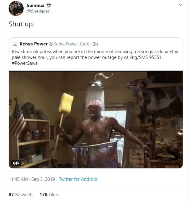 Sumbua sheilakari shut up kenya power kenyapower_care . 3h btw stima zikipotea w