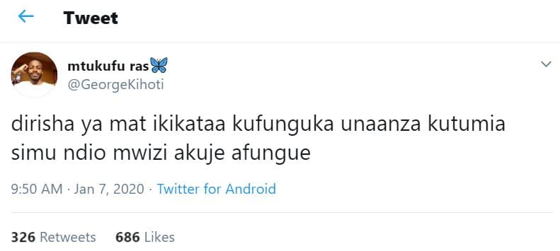 Tweet mtukufu ras 8 georgekihoti dirisha ya mat ikikataa kufunguka unaanza kutum