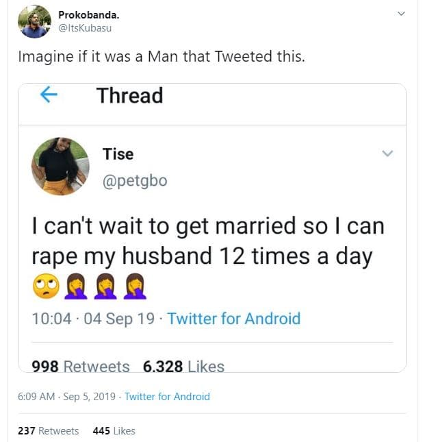 Prokobanda itskubasu imagine if it was a man that tweeted this thread tise petgb