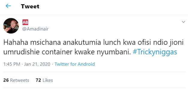 Tweet ab amadinair hahaha msichana anakutumia lunch kwa ofisi ndio jioni umrudis