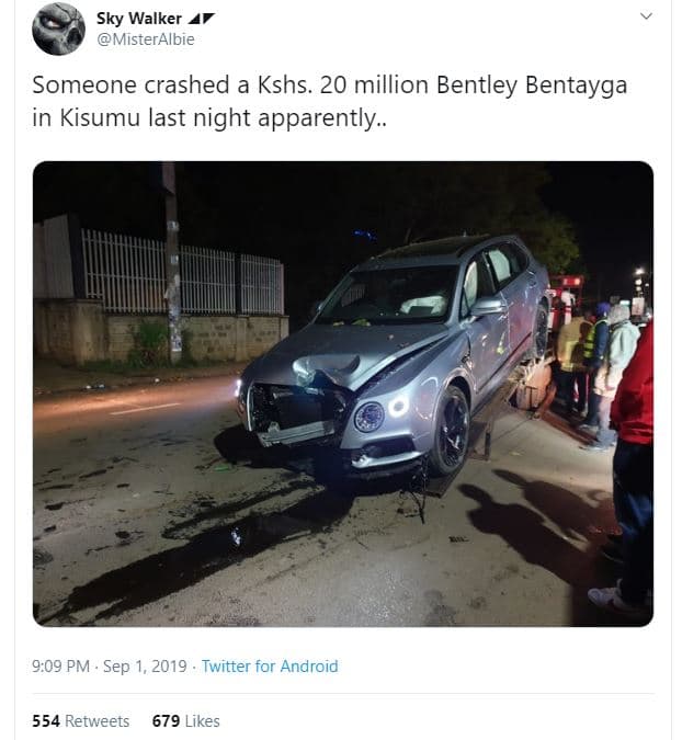 Sky walker misteralbie someone crashed a kshs. 20 million bentley bentayga in ki