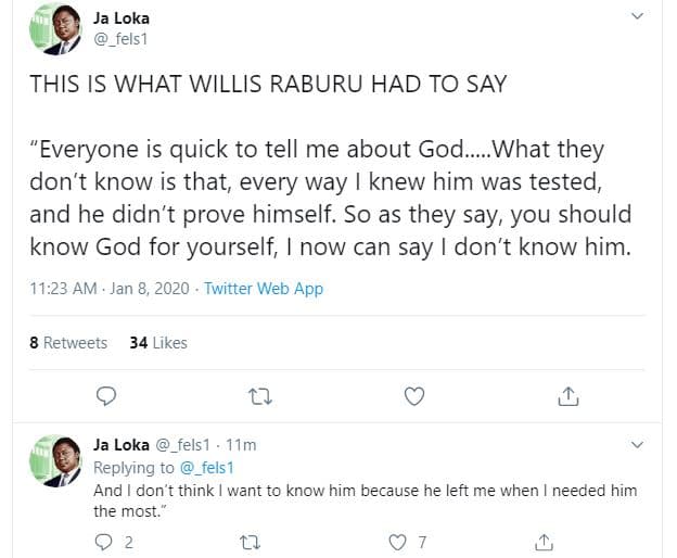 Ja loka fels1 this is what willis raburu had to say 'everyone is quick to tell m