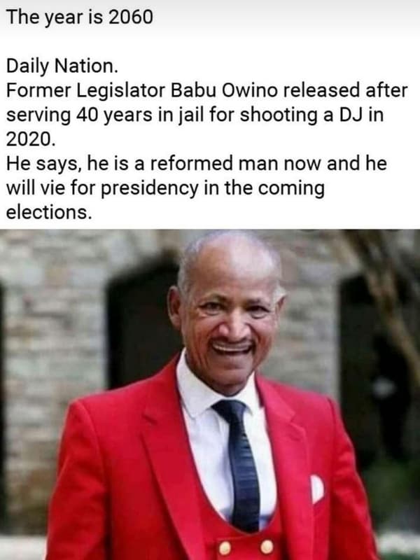 The year is daily nation. former legislator babu owino released after serving 40