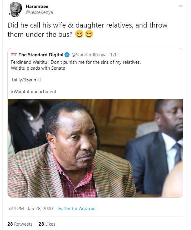 Harambee essekenya did he call his wife daughter relatives, and throw them under