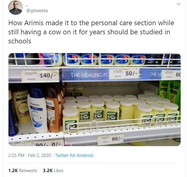 Gitweeta how arimis made it to the personal care section while still having a co