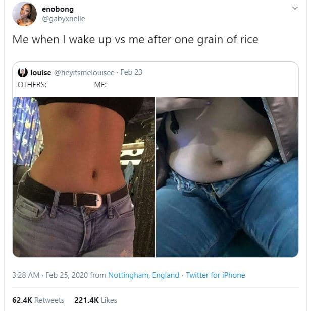 Enobong gabyxrielle me when wake up vs me after one grain of rice louise heyitsm