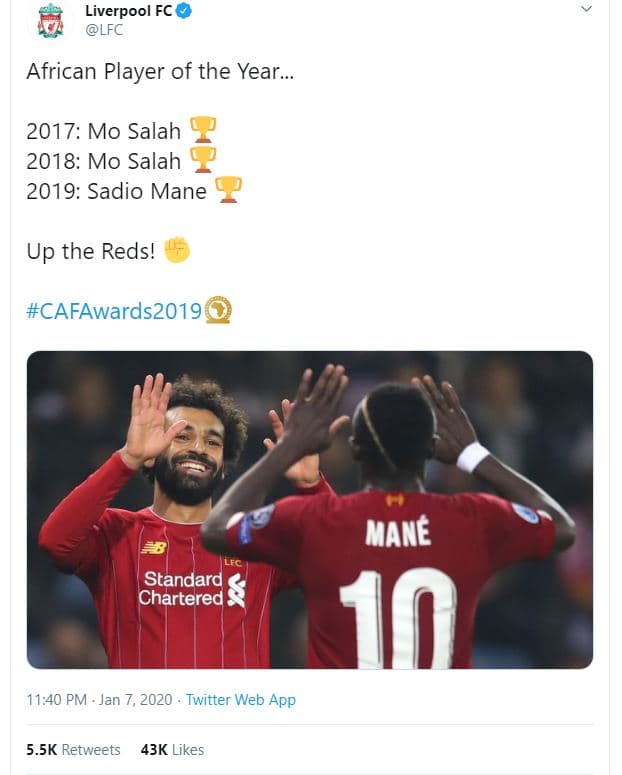 Liverpool fc lfc african player of the year_ mo salah mo salah sadio mane up the