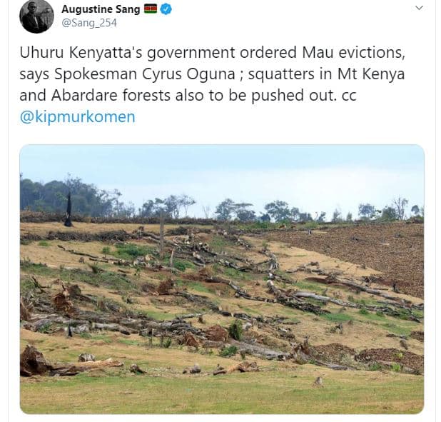 Augustine sang sang_254 uhuru kenyatta's government ordered mau evictions, says