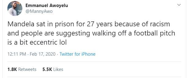 Emmanue awoyelu mannyawo mandela sat in prison for 27 years because of racism an