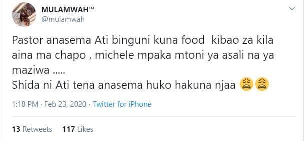 Mulamwah mulamwah pastor anasema ati binguni kuna food kibao za kila aina ma cha