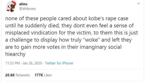 Alieu ahleuwu none of these people cared about kobe's rape case until he suddenl