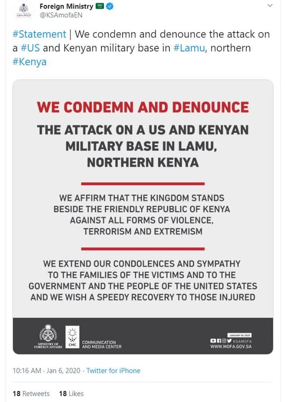 Foreign ministry ksamofaen statement we condemn and denounce the attack on us an