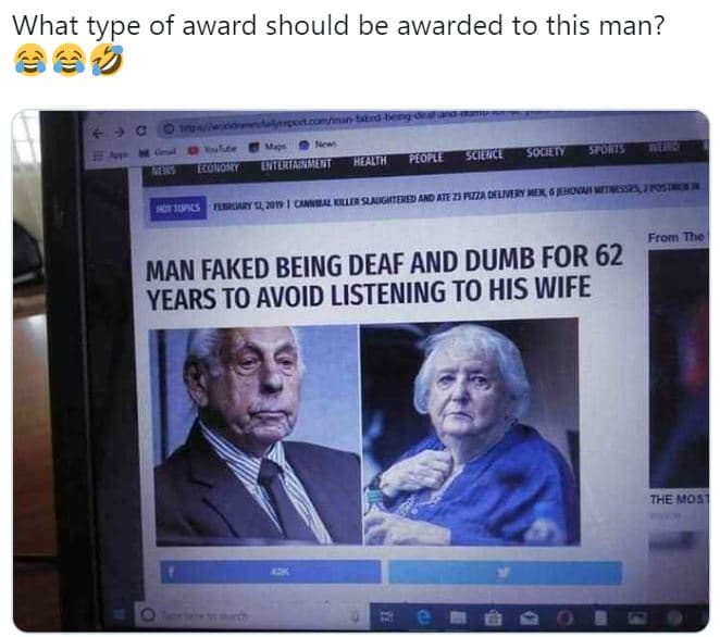 What type of award should be awarded to this man? 9 socet stunis tcotouy heii fr