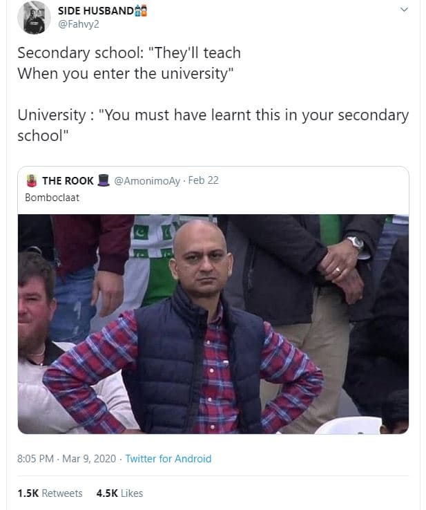 Side husband fahvy2 secondary school they'll teach when you enter the university