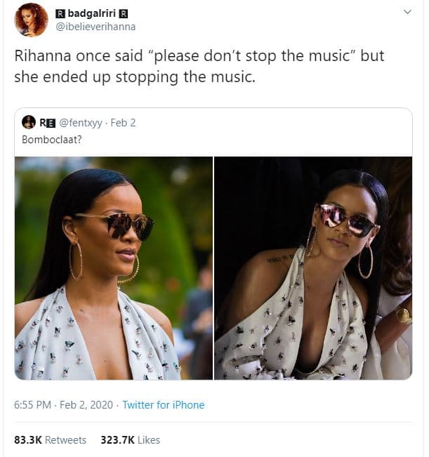 Badgalriri ibelieverihanna rihanna once said please don't stop the music but she