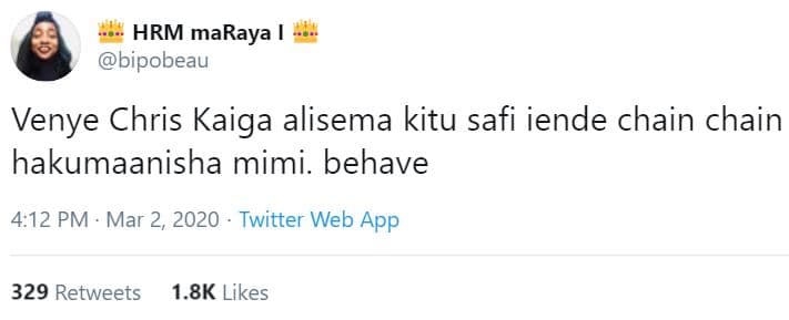 Hrm maraya bipobeau venye chris kaiga alisema kitu safi iende chain chain hakuma