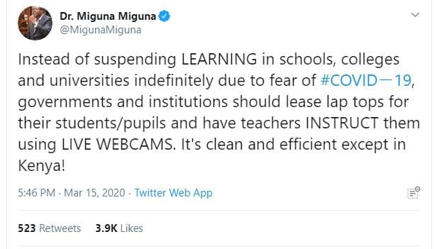 Dr. miguna miguna migunamiguna instead of suspending learning in schools, colleg