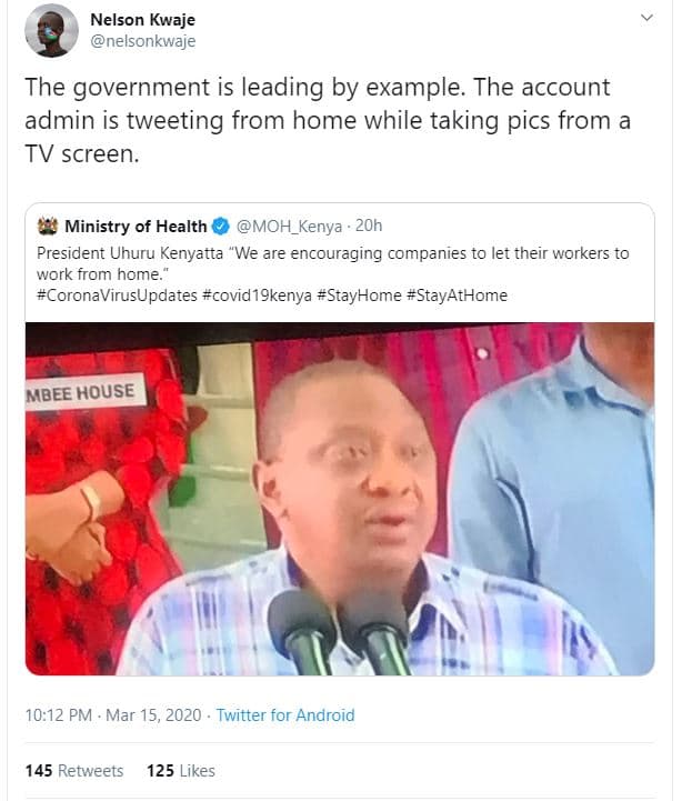 Nelson kwaje nelsonkwaje the government is leading by example. the account admin