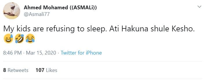 Ahmed mohamed asmali asmali77 my kids are refusing to sleep. ati hakuna shule ke