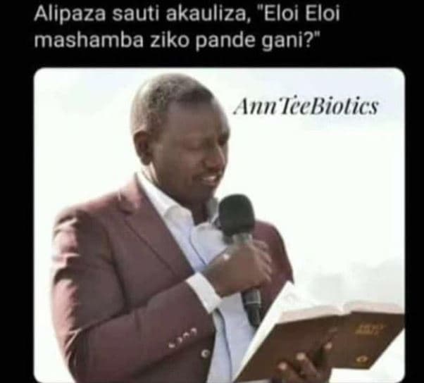 Alipaza sauti akauliza, eloi eloi mashamba ziko pande gani? nn'tiebiotics