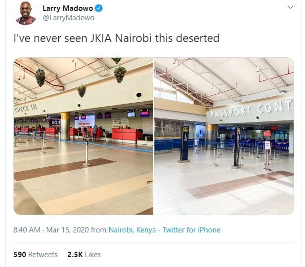 Larry madowo larrymadowo ive never seen jkia nairobi this deserted psss?ok f co