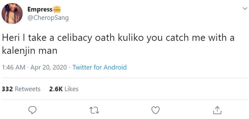 Empress cheropsang heri take a celibacy oath kuliko you catch me with a kalenjin