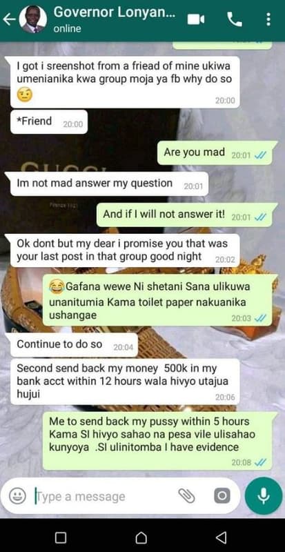 Governor lonyan_ online got sreenshot from a friead of mine ukiwa umenianika kwa