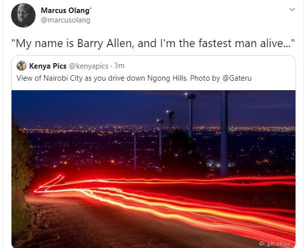 Marcus olang' marcusolang my name is barry allen and i'm the fastest man alive k