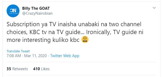 Billy the goat on crazynairobian subscription ya tv inaisha unabaki na two chann