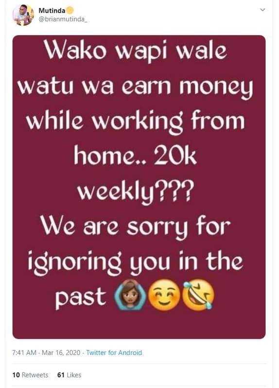 Mutinda bnanmutinda wako wapi wale watu wa earn money while working from home..