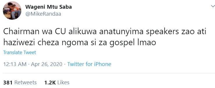 Wageni mtu saba mikerandaa chairman wa cu alikuwa anatunyima speakers zao ati ha