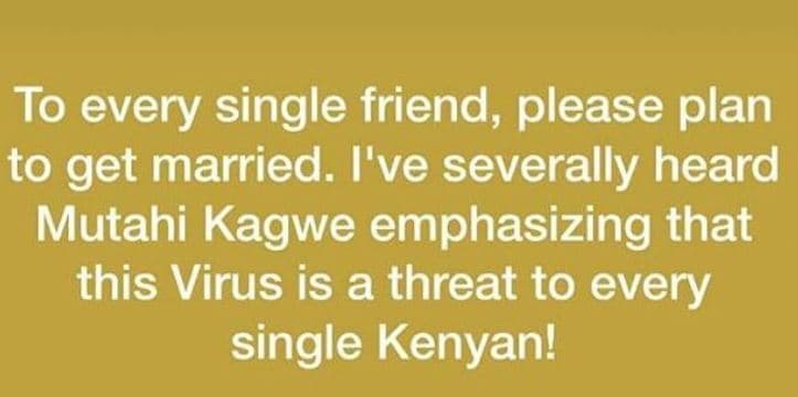 To every single friend, please plan to get married. i've severally heard mutahi