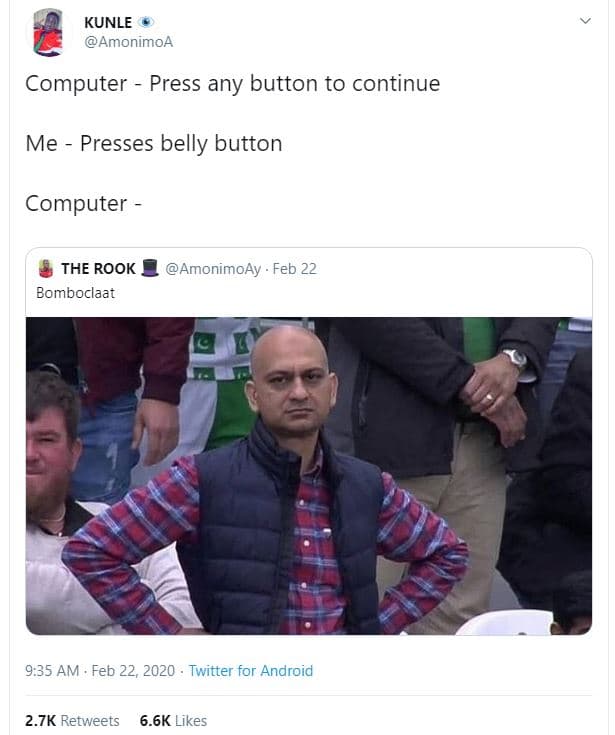 Kunle amonimoa computer press any button to continue me presses belly button com