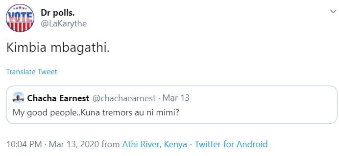 Note dr polls. lakarythe kimbia mbagathi. translate tweet chacha earnest chachae