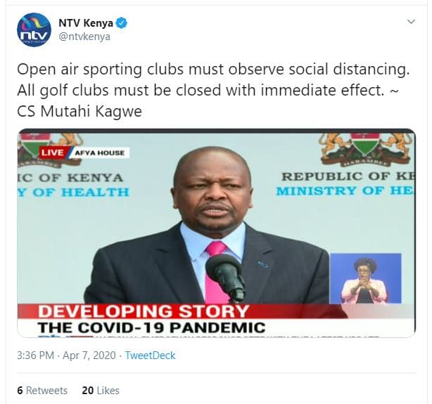 Ntv kenya ntv ntvkenya open air sporting clubs must observe social distancing al