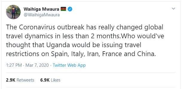 Waihiga mwaura waihigamwaura the coronavirus outbreak has really changed global