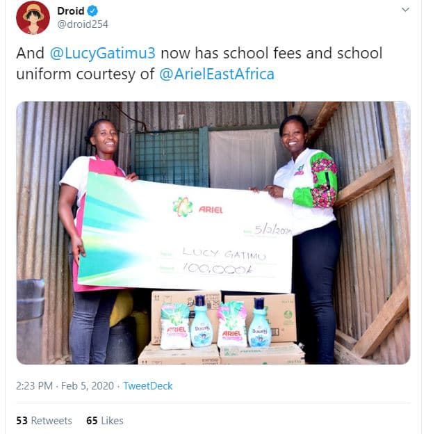 Droid droid254 and lucygatimu3 now has school fees and school uniform courtesy o