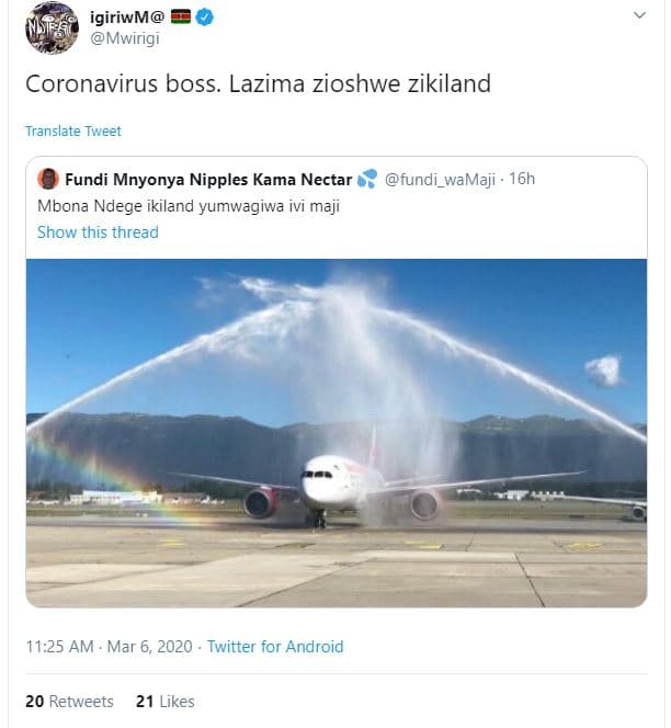 Igiriwm mwırigi coronavirus boss. lazima zioshwe zikiland translate tweet fundi