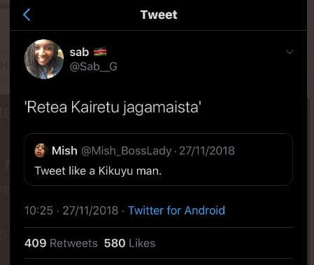 Tweet sab sab 'retea kairetu jagamaista mish mish_bosslady . 2711 tweet like a k