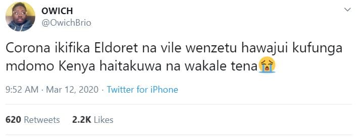Owich owichbrio corona ikifika eldoret na vile wenzetu hawajui kufunga mdomo ken