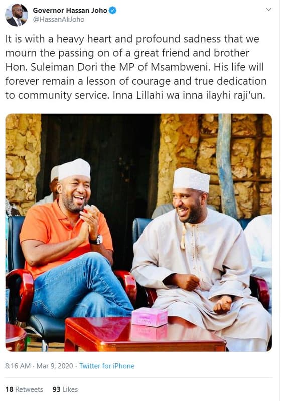 Governor hassan joho hassanalijoho it is with heavy heart and profound sadness t