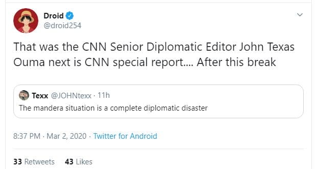 Droid droid254 that was the cnn senior diplomatic editor john texas ouma next is