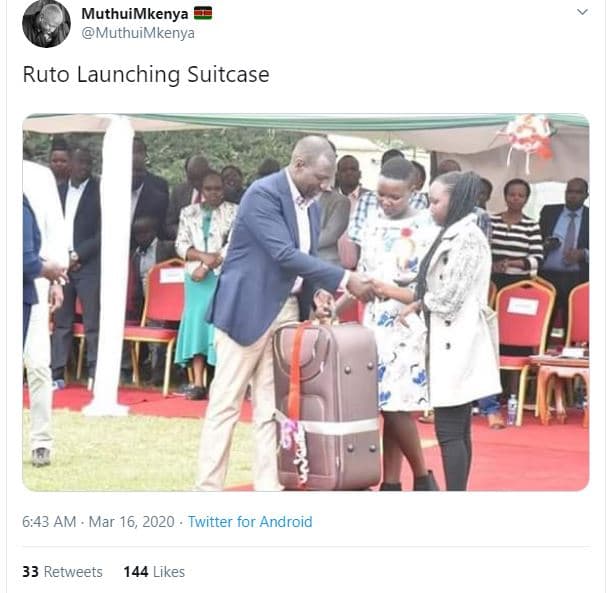 Muthuimkenya muthuimkenya ruto launching suitcase 6,43 am mar 16, twitter for an