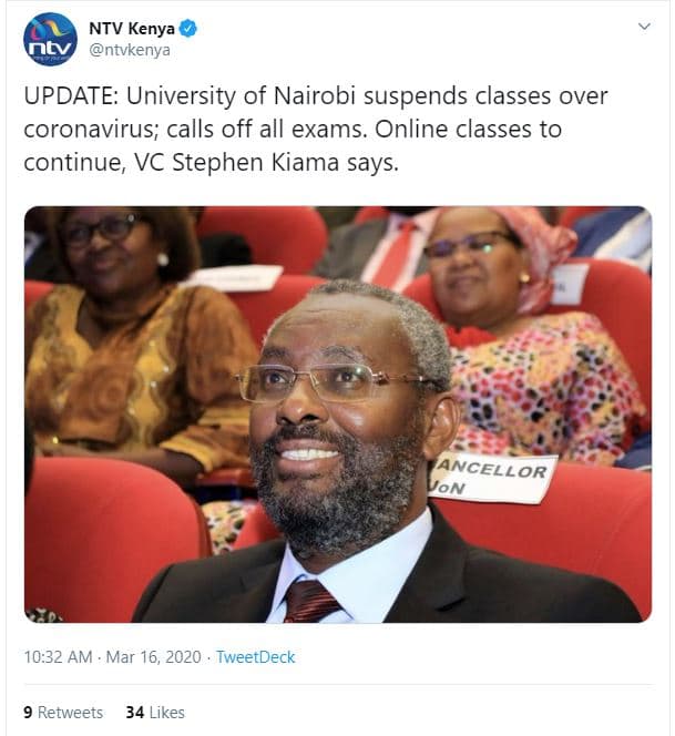 Ntv kenya nlv ntvkenya update university of nairobi suspends classes over corona