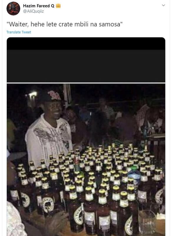Hazim fareed q aliquqiiz 'waiter, hehe lete crate mbili na samosa translate twee