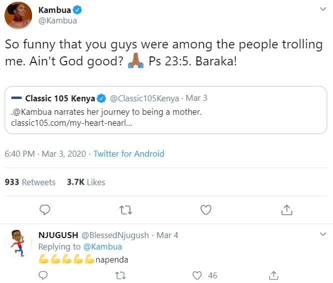 Kambua kambua so funny that you guys were among the people trolling me. ain't go