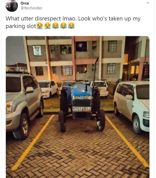 Orca fkschindler what utter disrespect imao. look who's taken up my parking slot